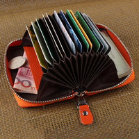 Genuine Leather Multi - card Holder Organ - style Card Bag Zipper Credit Card Wallet