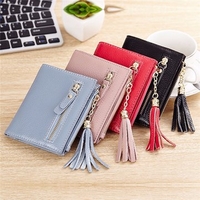 Genuine Leather Tassel Stylish Short Wallet Card holder Candy Color Purse