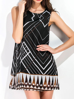 Geometry Print Sleeveless O Neck A Line Women Dresses