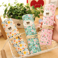 Girl Canvas Roll Pencil Case Makeup Cosmetic Brush Pouch Pen Pocket Storage Holder Bag