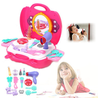 Girls Toy Vanity Beauty Cosmetic Bag Carry Case Hair Dryer Make Up Set Pink