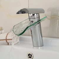 Glass Bathroom Waterfall Faucet Basin Sink Single Lever Mixer Tap with Hose Kit