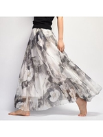 Gracila Bohemian Chiffon Floral Print Elastic Waist Maxi Skirt For Women