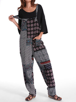 Gracila Polka Dot Print Patchwork Pocket Loose Jumpsuit For Women