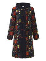 Gracila Print Patchwork Thicken Hooded Women Coats
