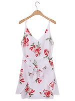 Gracila Sexy Floral Print Layered Tie Front V-neck Camisole Mini Dresses