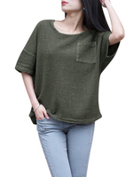Gracila Women Short Sleeve Pocket Pure Color T-shirts