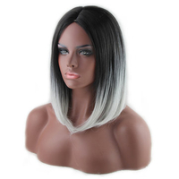 Grey White Heat Resistant Synthetic Wig Fiber Bob Hair Cosplay Costume Play 36-38cm