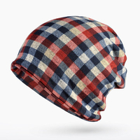 Grid Skullies Beanies Cap Knitted Cotton Bonnet Hat