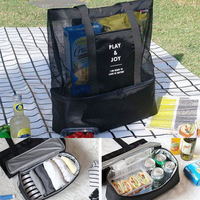 Handheld Lunch Bag Aluminum Foil Insulated Picnic Bag Food Storage Bag Nylon Mesh Beach Bag