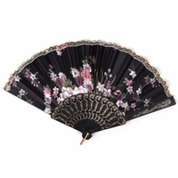 Handmade Vintage Chinese Folding Bamboo Silk Flower Pattern Hand Fan Dance Party Wedding Prom
