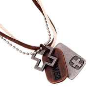 Hemp Rope Punk Necklace Cross Hangtag Pendants Multilayer Men