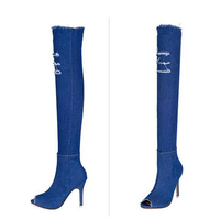 High Heel Denim Piscine Mouth Jean Pure Colour Zipper Boots For Women
