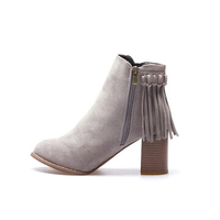 High Square Heel Zip Footwear Pointed Toe Ladies Tassel Ankle Boots