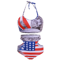 High Waisted Two Piece Wireless American Flag Backless Sexy Swimsuit