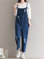 Holes Strap Pocket Denim Jumpsuits