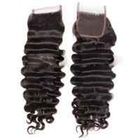 Indian Deep Wave 100% Human Hair Extensions 4*4 Lace Closure Natural Color For Women