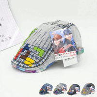 Kids Children Vintage Embroidery Letter Colorful Plaid Berets Hat Flat Casual Denim Berets Hat