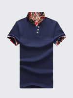 L-5XL Vintage Chinese Style Printing Stand Collar Slim Fit Short Sleeve Polo T-Shirt For Men