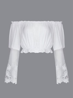 Lace Patchwork Off-shoulder Long Sleeve Women Crop Top