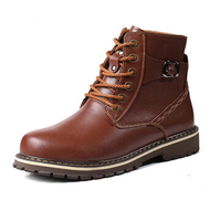 Large Size Men Leather Buckle Cotton Warm High Top Lace Up B