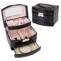 Leather Jewelry Storage Box Organizer Case Ring Earring Necklace Bracelet Mirror Case