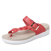 Leather Knitting Weave Buckle Clip Toe Flat Open Heel Flip Flops Sandals