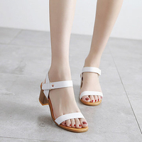 Leather Retro Vintage Peep Toe Buckle Chunky Heel Sandals