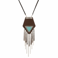 Leather Tassel Necklace Long Rope Turquoise Sweater Necklace