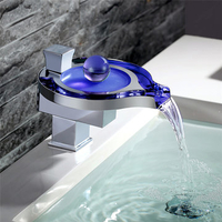 LED Basin Sink Mixer Tap Waterfall Hot Cold Modern Glass Colour Changing Light Faucet Tap
