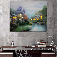 LED Country House Lighted Canvas Picture Illuminate Print Home Wall Art Decor