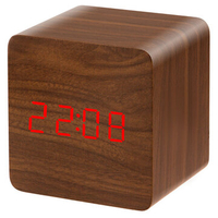 LED Display Voice Activated Electronic Wooden Alarm Clock Temp Display Off Memory Function