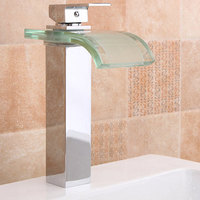 LED Waterfall Bathroom Sink Faucet 3 Colors Changing Tap Temperature Control Light Mixer Faucet