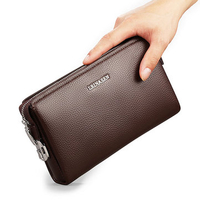 LEINASEN Safe Coded Lock Clutch Bag Genuine Leather 12 Card Holders Phone Bag For Men