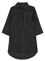 Leisure Cross Stripe Pockets Half Sleeve Women Blouse