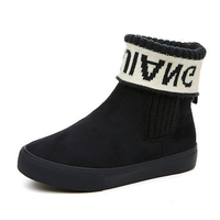 Letter Knitting Wool Folded Slip On Warm Ankle Flat Boots