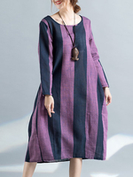Literary Stripe Patchwork Print Dresses