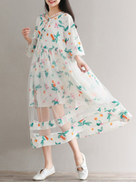 Literature and Art Floral Printed Flare Sleeves Dresses For Women