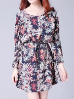 Loose Floral Printing Nine Points Sleeve Mini Dress For Women