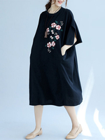 Loose Flower Embroidery Petal Sleeve Dresses For Women