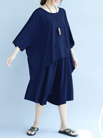 Loose High Waist Pure Color Tops Two-piece Outfits For Women
