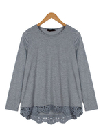 Loose Lace Patchwork Round Neck Solid Blouse