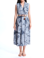Loose Printed Sleeveless Dress With Belt For Women