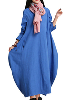 Loose Pure Color Long Sleeve Lantern Dress Maxi Dress For Women