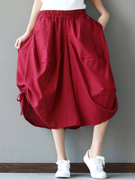 Loose Solid Folk Style Pocket Side Slit Women Pants