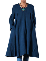 Loose Solid Long Sleeve Ruffled Dress