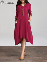 Loose Solid V-Neck Dress