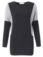 Loose Women Batwing Sleeve Patchwork O Neck Contrast Color Blouse