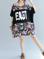 Loose Women Floral Printed Stitching Half Sleeve Mini Dress