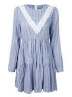 Loose Women Plaid Lace Patchwork Ruffle Mini Flare Dress